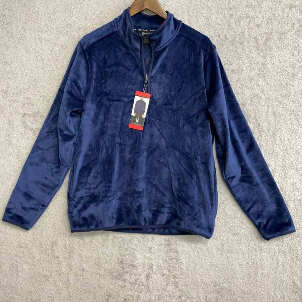 NEW Spyder Men's M Velvet Half-Zip Pullover Ribbed Srt Navy Blue Polyester Blend